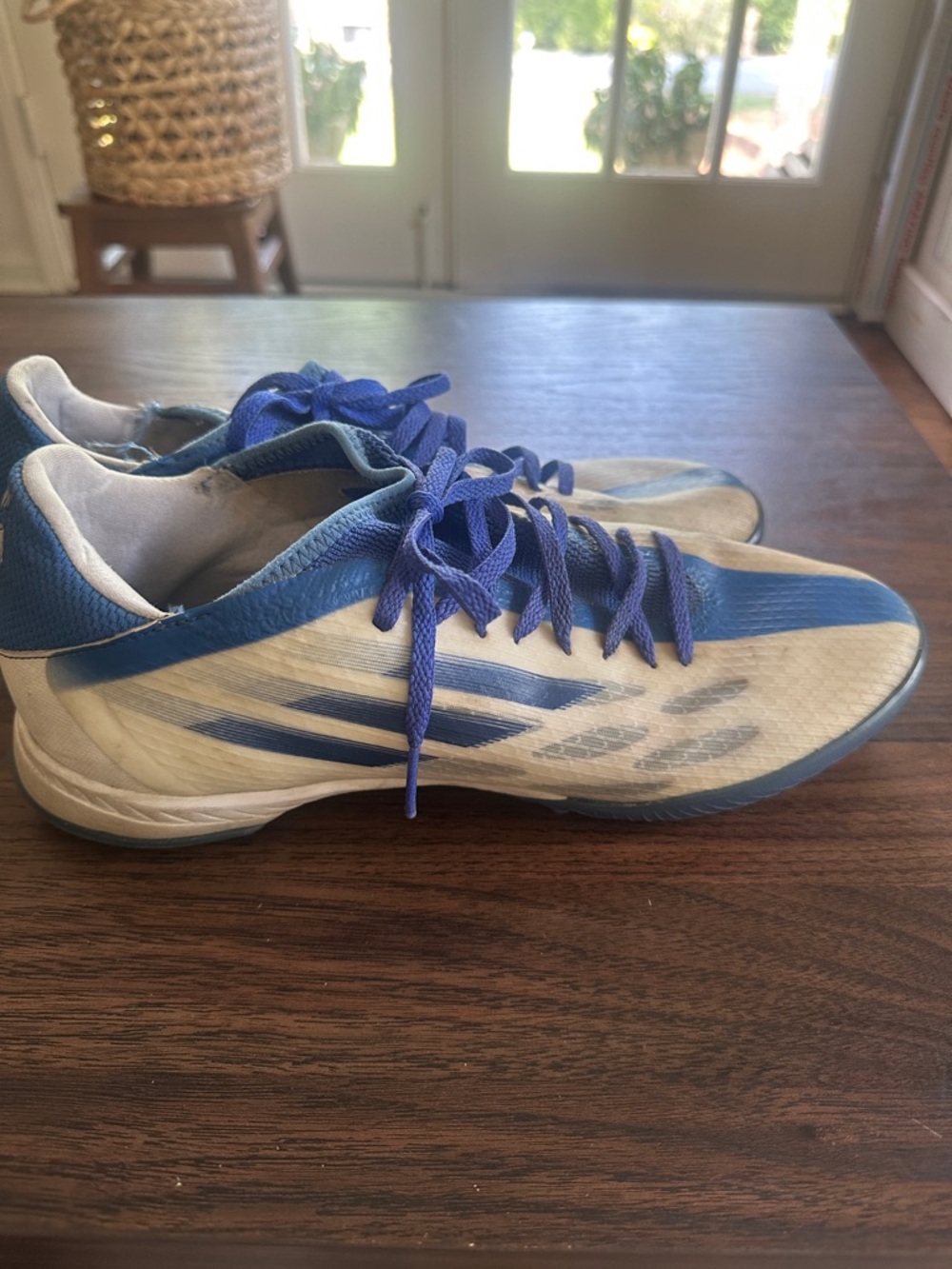 adidas men’s x speed flow .3 Turf cleats Blue and White